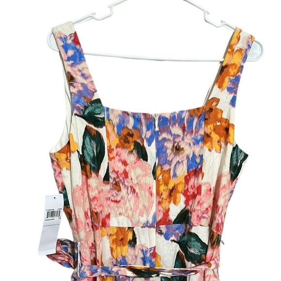 London Times NWT Floral Sleeveless Dress Square Neck A-line Linen Blend Size 12 - Picture 8 of 13